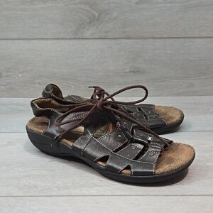 Taos Women Brown Leather Sandals with Lace-Up Design Shoes Sz 9